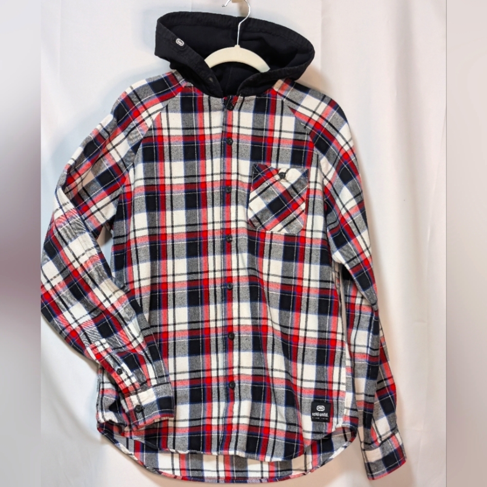 SALE ! Ecko Unltd. Hooded 100 % Cotton Lightweight Flannel Shirt. Vintage